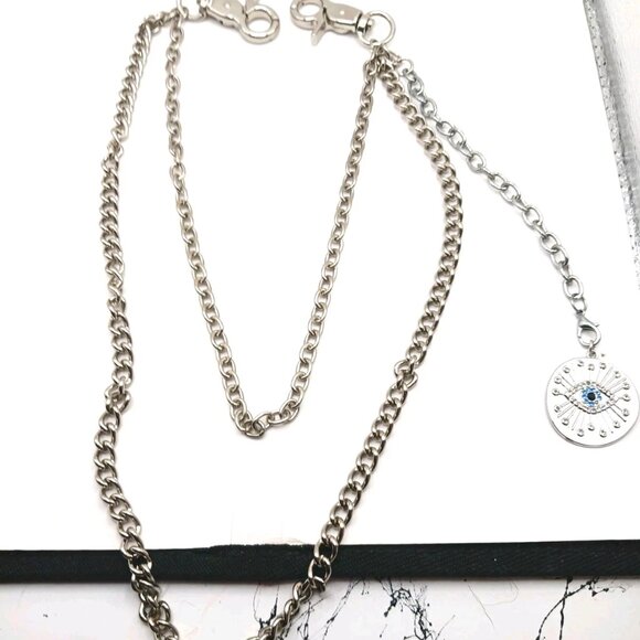 Double Layer Eye Evil Pants Or Wallet Silver Tone Chain 16" - Picture 1 of 10